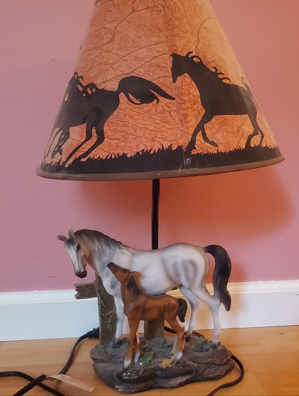 Horse Figurine Table Lamp with Foal - Brown & White